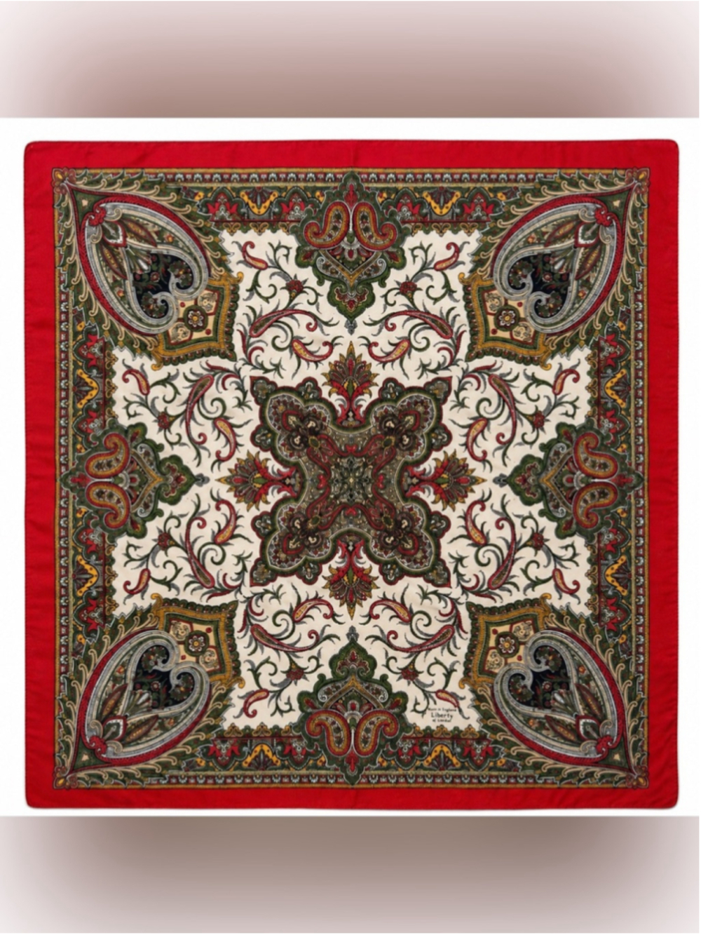 Vintage Liberty of London Silk Scarf Red Cream Green Paisley Made in England